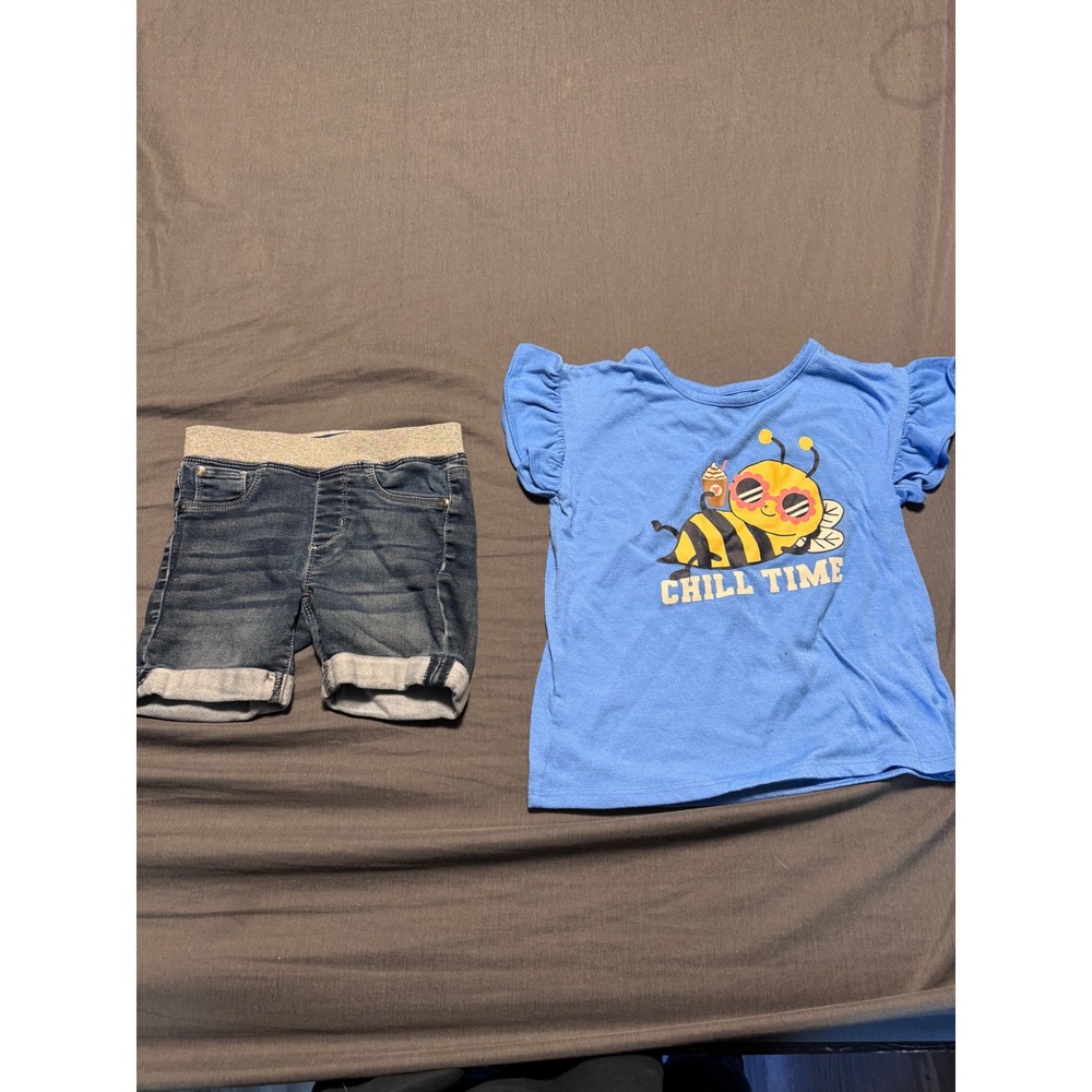 Wonder Nation Chill Time Bee Shirt & Arizona Jean Co Denim Shorts Set Girls 6-6X